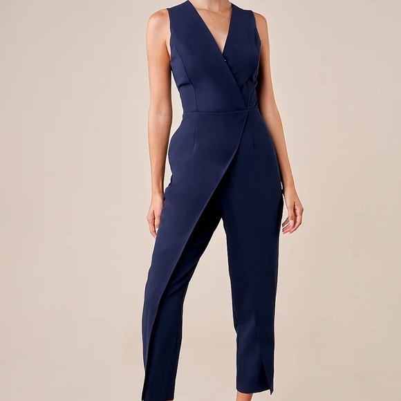 (LAST ONE) TARA SLICKER TULIP FRONT JUMPSUIT-NAVY - Picture 3 of 4